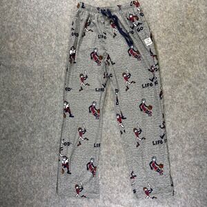 Life Is Good Pajama Pants Sleepwear Mens Medium Gray Baseball Basketball Print
